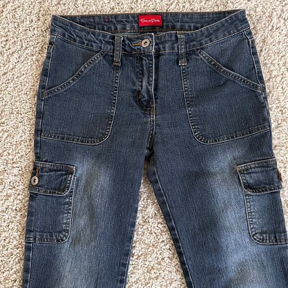 Southpole Womens Flare Jeans‎ Cargo Pockets Denim Stretch Dark Wash Blue Size 7 - Picture 2 of 16